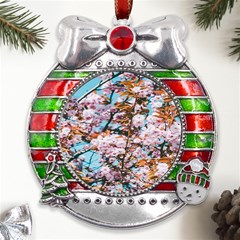 Nature Beautiful Rainbow Metal X mas Ribbon With Red Crystal Round Ornament by artworkshop