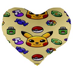 Pikachu Large 19  Premium Flano Heart Shape Cushions by artworkshop