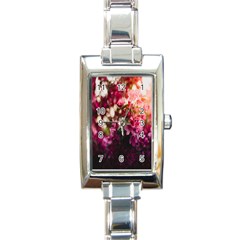 Pink Flower Rectangle Italian Charm Watch