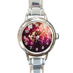 Pink Flower Round Italian Charm Watch