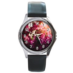 Pink Flower Round Metal Watch