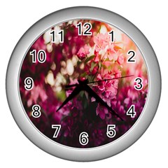 Pink Flower Wall Clock (Silver)