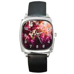 Pink Flower Square Metal Watch