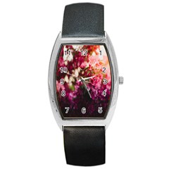 Pink Flower Barrel Style Metal Watch