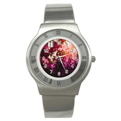 Pink Flower Stainless Steel Watch