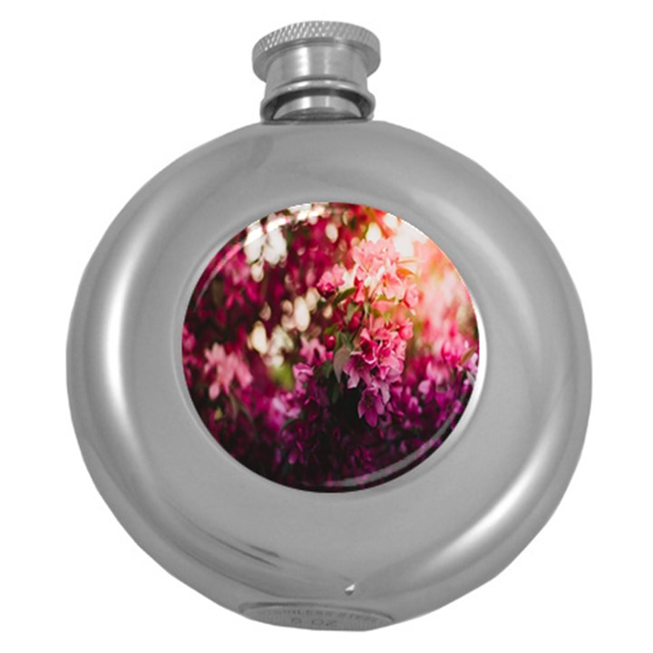 Pink Flower Round Hip Flask (5 oz)