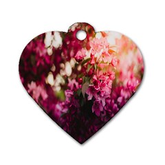 Pink Flower Dog Tag Heart (One Side)