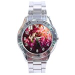 Pink Flower Stainless Steel Analogue Watch Front