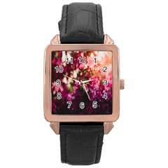 Pink Flower Rose Gold Leather Watch 