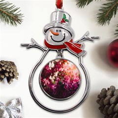 Pink Flower Metal Snowman Ornament