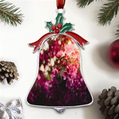 Pink Flower Metal Holly Leaf Bell Ornament