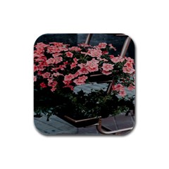 Pink Peony  Flower Rubber Square Coaster (4 pack)