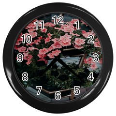 Pink Peony  Flower Wall Clock (Black)