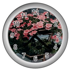 Pink Peony  Flower Wall Clock (Silver)