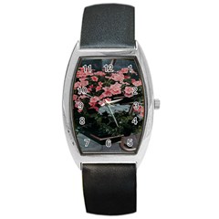 Pink Peony  Flower Barrel Style Metal Watch