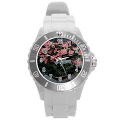 Pink Peony  Flower Round Plastic Sport Watch (L)