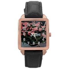 Pink Peony  Flower Rose Gold Leather Watch 