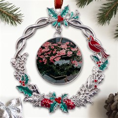 Pink Peony  Flower Metal X mas Wreath Holly leaf Ornament