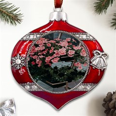 Pink Peony  Flower Metal Snowflake And Bell Red Ornament