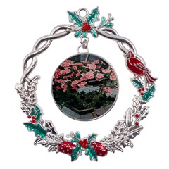 Pink Peony  Flower Metal X mas Wreath Holly Leaf Ornament by artworkshop