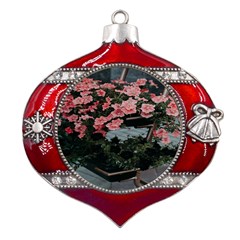 Pink Peony  Flower Metal Snowflake And Bell Red Ornament by artworkshop