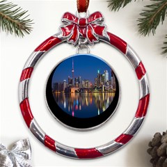 Seaside River Metal Red Ribbon Round Ornament by artworkshop