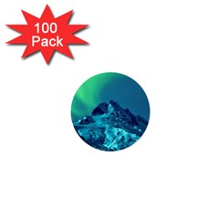 Aurora Borealis Sky Winter Snow Mountains Night 1  Mini Buttons (100 Pack)  by B30l