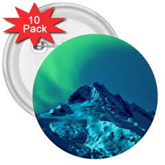 Aurora Borealis Sky Winter Snow Mountains Night 3  Buttons (10 Pack) 