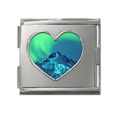 Aurora Borealis Sky Winter Snow Mountains Night Mega Link Heart Italian Charm (18mm) by B30l