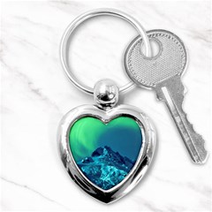 Aurora Borealis Sky Winter Snow Mountains Night Key Chain (heart) by B30l