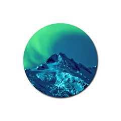 Aurora Borealis Sky Winter Snow Mountains Night Rubber Round Coaster (4 Pack) by B30l