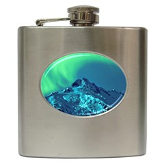 Aurora Borealis Sky Winter Snow Mountains Night Hip Flask (6 Oz) by B30l