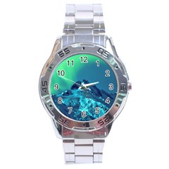 Aurora Borealis Sky Winter Snow Mountains Night Stainless Steel Analogue Watch by B30l