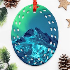 Aurora Borealis Sky Winter Snow Mountains Night Ornament (oval Filigree) by B30l