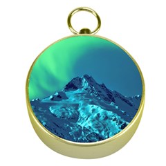 Aurora Borealis Sky Winter Snow Mountains Night Gold Compasses by B30l