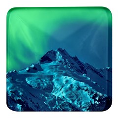 Aurora Borealis Sky Winter Snow Mountains Night Square Glass Fridge Magnet (4 Pack)