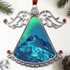 Aurora Borealis Sky Winter Snow Mountains Night Metal Angel With Crystal Ornament