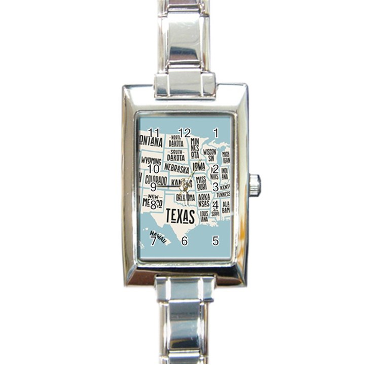 Black White Usa Map States Rectangle Italian Charm Watch