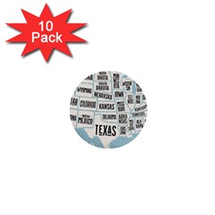 Black White Usa Map States 1  Mini Buttons (10 Pack)  by B30l