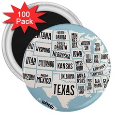 Black White Usa Map States 3  Magnets (100 Pack)