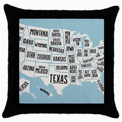 Black White Usa Map States Throw Pillow Case (black) by B30l