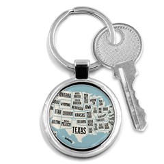 Black White Usa Map States Key Chain (round) by B30l