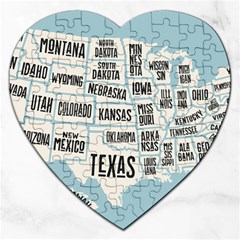 Black White Usa Map States Jigsaw Puzzle (heart)