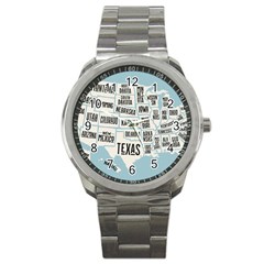 Black White Usa Map States Sport Metal Watch by B30l