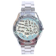 Black White Usa Map States Stainless Steel Analogue Watch by B30l