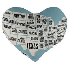 Black White Usa Map States Large 19  Premium Flano Heart Shape Cushions by B30l