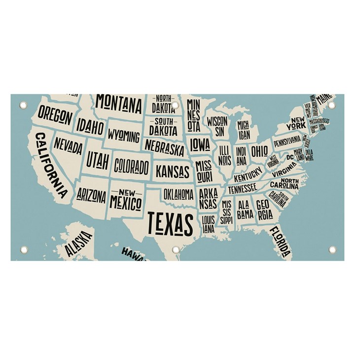 Black White Usa Map States Banner and Sign 6  x 3 