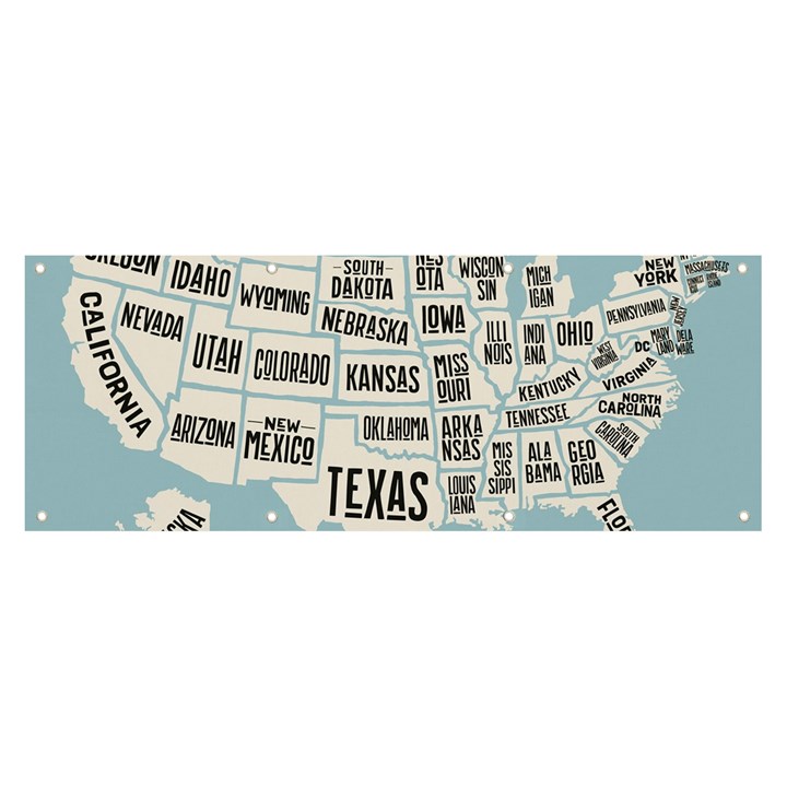 Black White Usa Map States Banner and Sign 8  x 3 