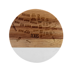 Black White Usa Map States Marble Wood Coaster (round) by B30l