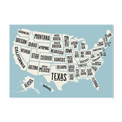 Black White Usa Map States Crystal Sticker (a4)